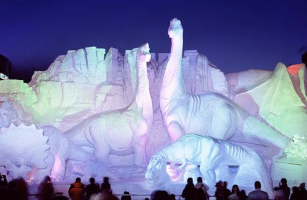 dinosaur snow sculpture